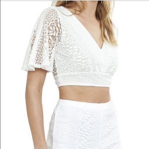 NWT express white lace tie back crop top